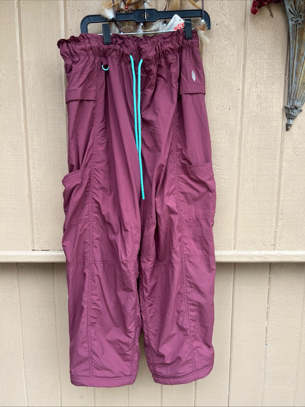 Free People Movement maroon Barrel cargo jogger pants bright teal drawstring L
